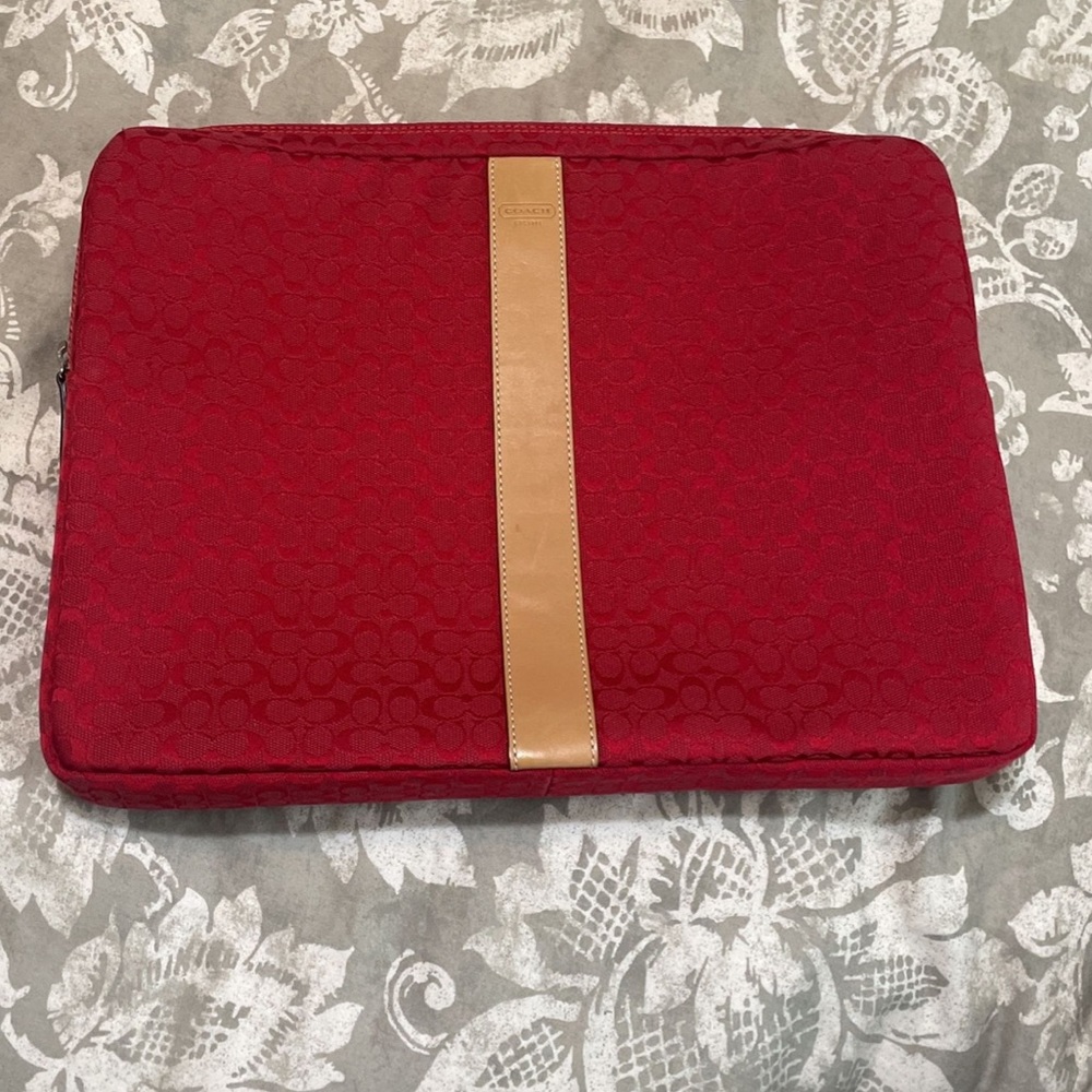 Coach red canvas laptop case